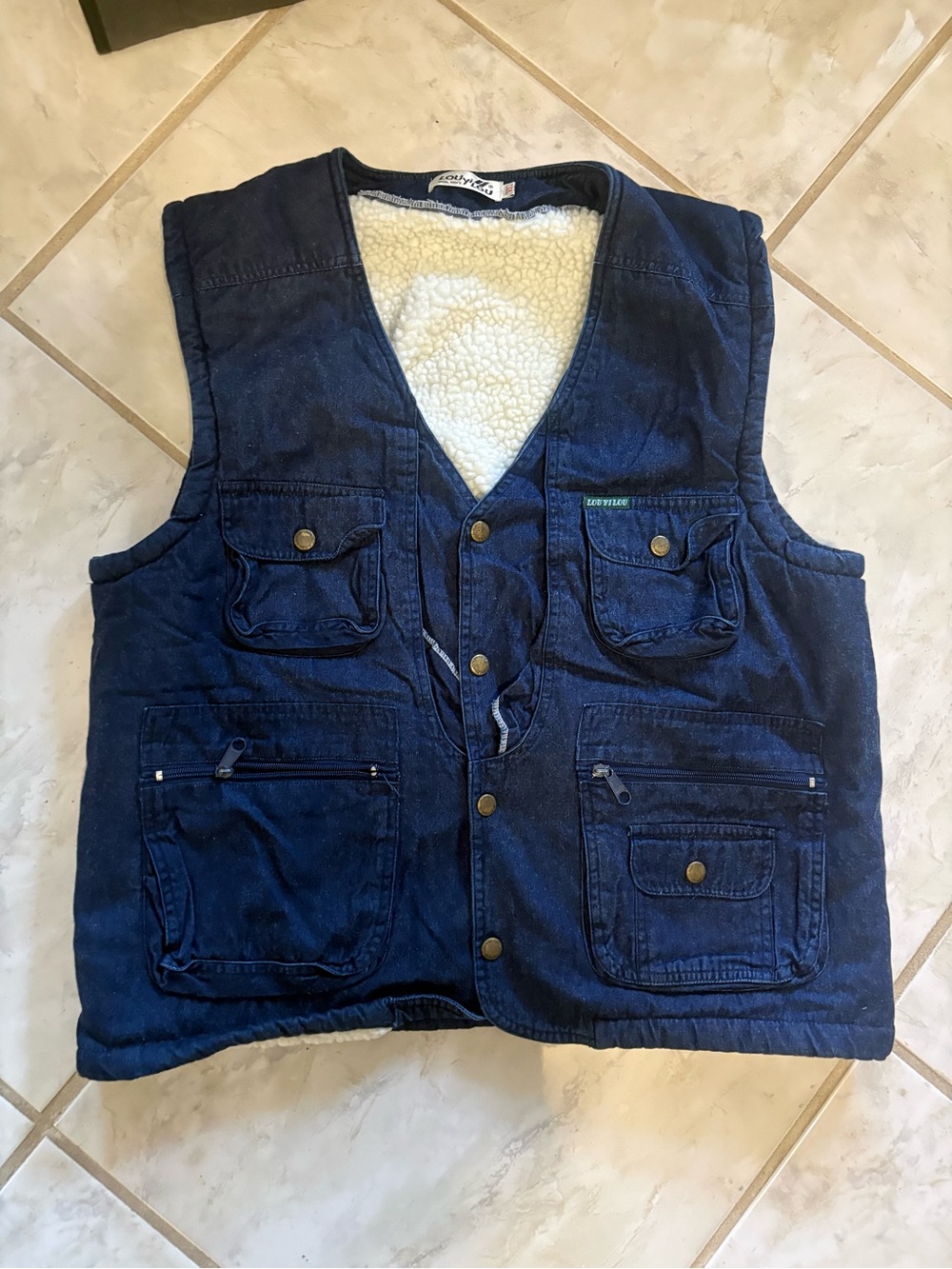 Men's Navy Quilted Sherpa-Lined Utility Vest